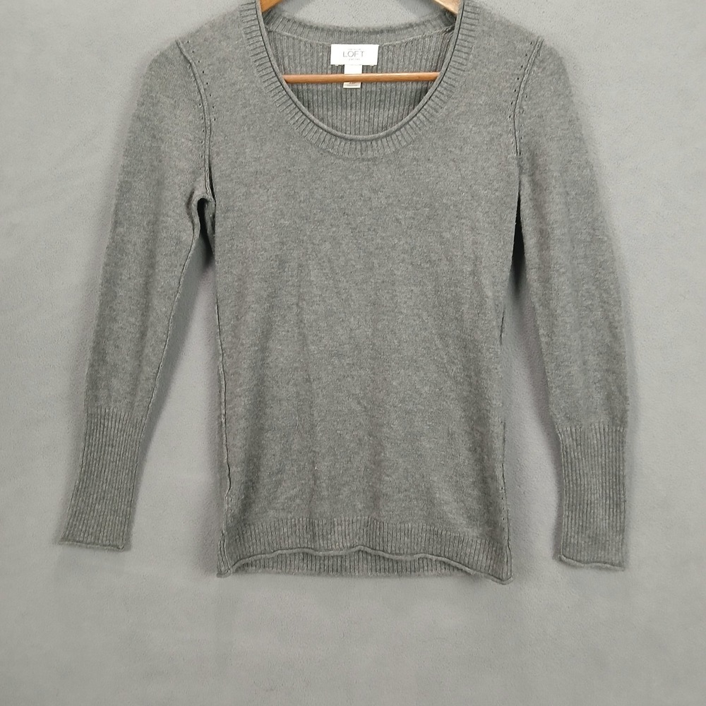 Ann Taylor Loft Sweater Womens XS Petite‎ Gray Long Sleeve Round Neck Pullover